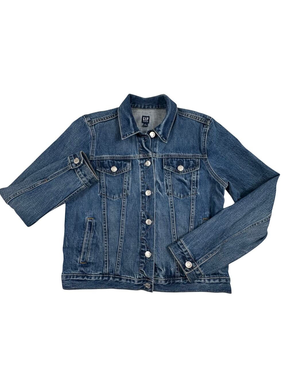 Gap Icon Denim Jean Jacket Women's M Saddle Blue Trucker Y2K Retro Streetwear